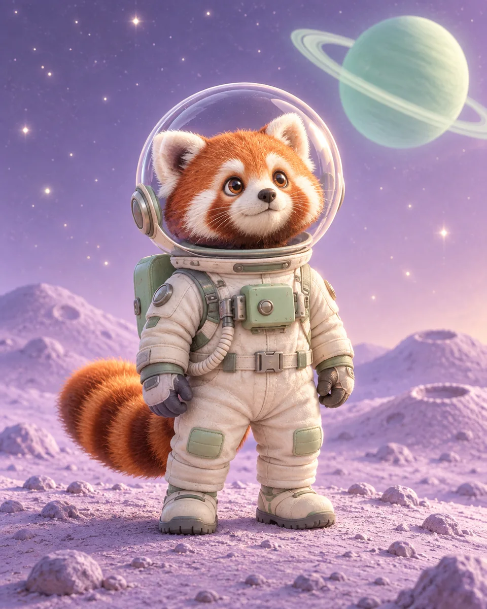 An imaginative red panda astronaut illustrating text-to-image generation